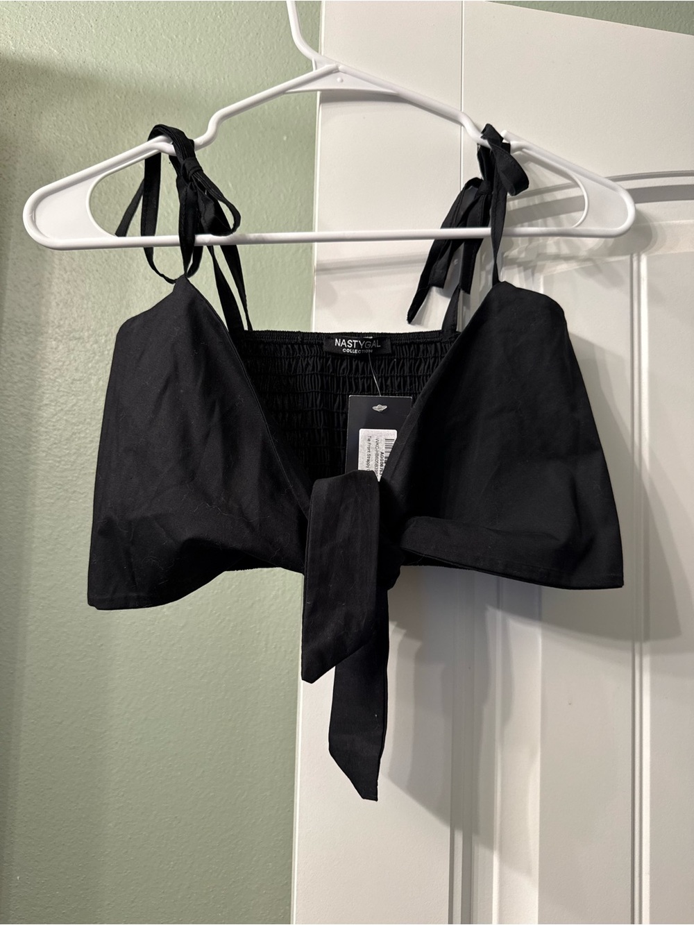 Nasty Gal Black Tie-Front Crop Top with Shoulder Ties